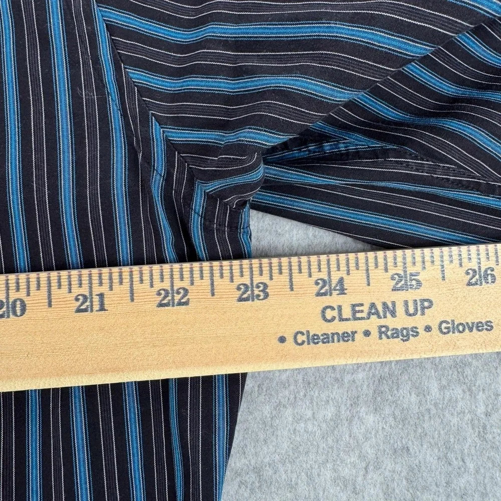 BOSS Hugo Boss Shirt Mens 16 40 Black Blue Stripe Regular‎ Fit Dress Cotton